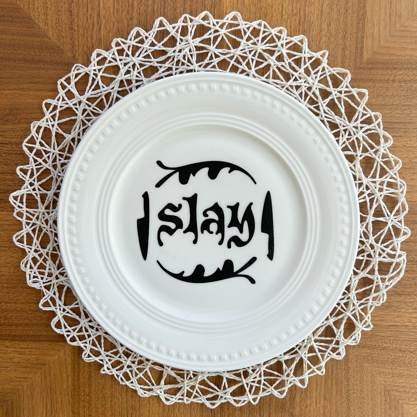 "Slay" | Horror Halloween Decor | Upcycled Decorative Plate | 11 in