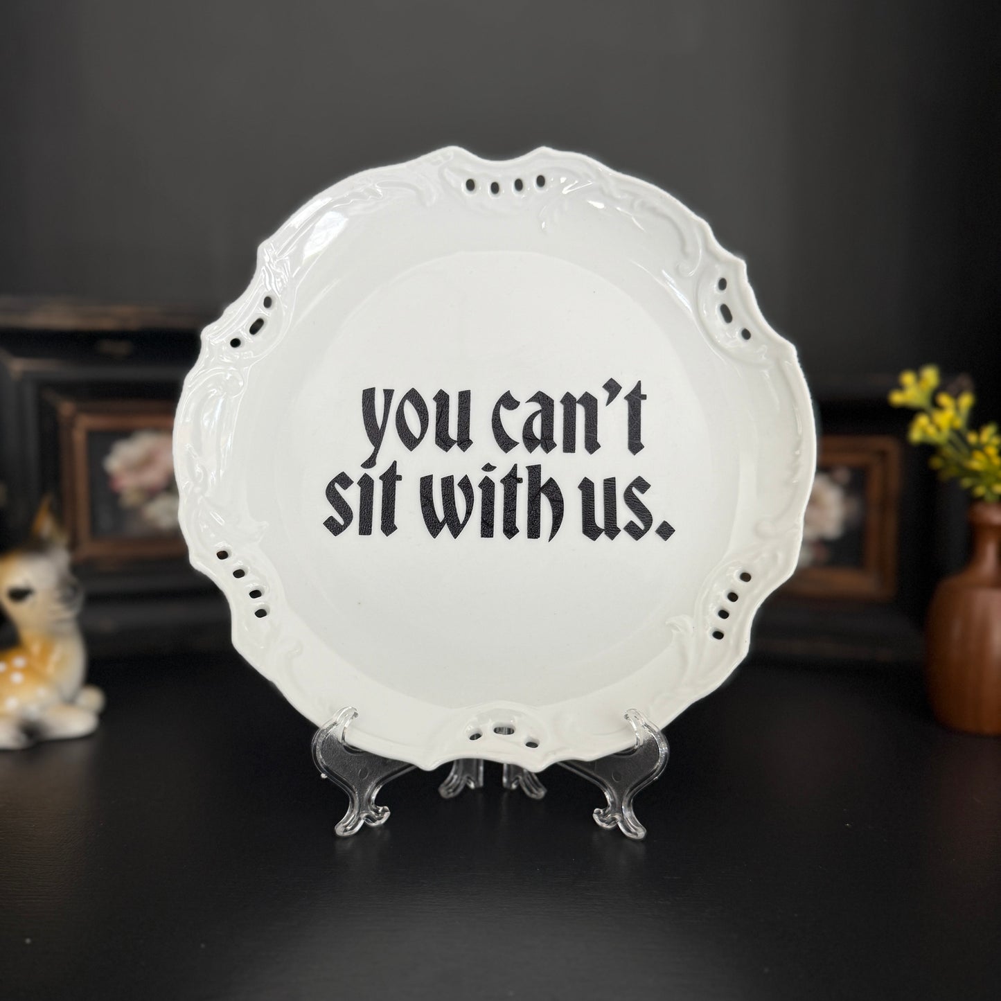 "You Can't Sit With Us" | Mean Girls Movie Quote | Decorative Vintage Upcycled Plate | 9 in