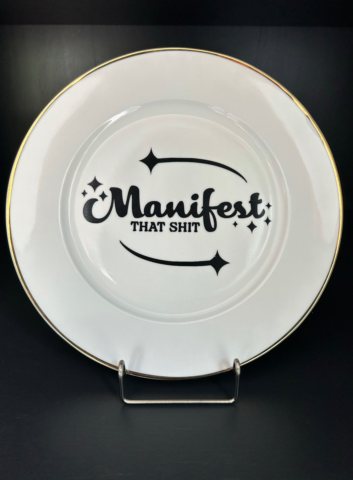 "Manifest That Shit" | Sassy Witchy Quote | Upcycled Vintage Decorative Plate | 10.75 in