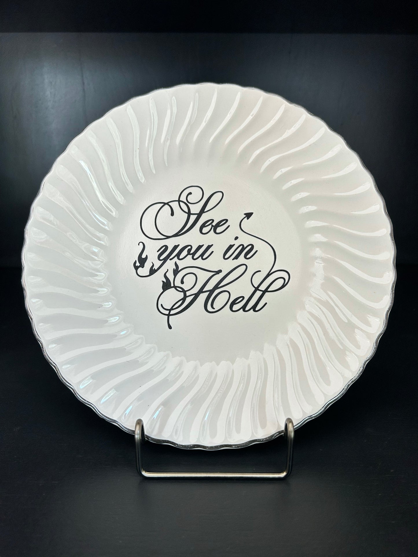 "See You in Hell" | Vintage Upcycled Plate | 9.25 in