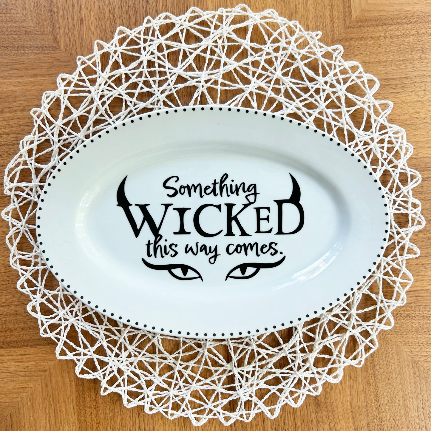 "Something Wicked" | Halloween Seasonal Decor | Upcycled Vintage Decorative Plate | 12 x 8 in