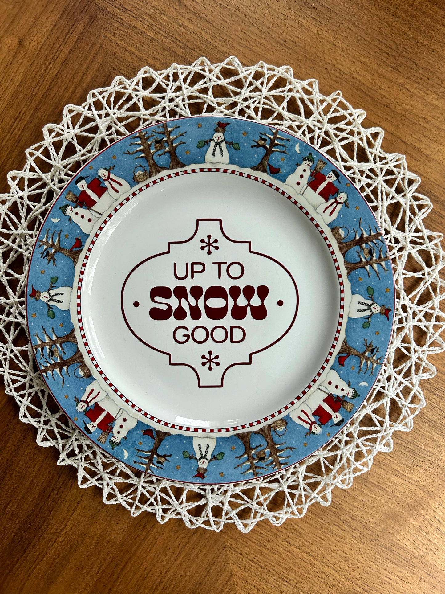 "Up To Snow Good" | Vintage Upcycled Plate | 11 in