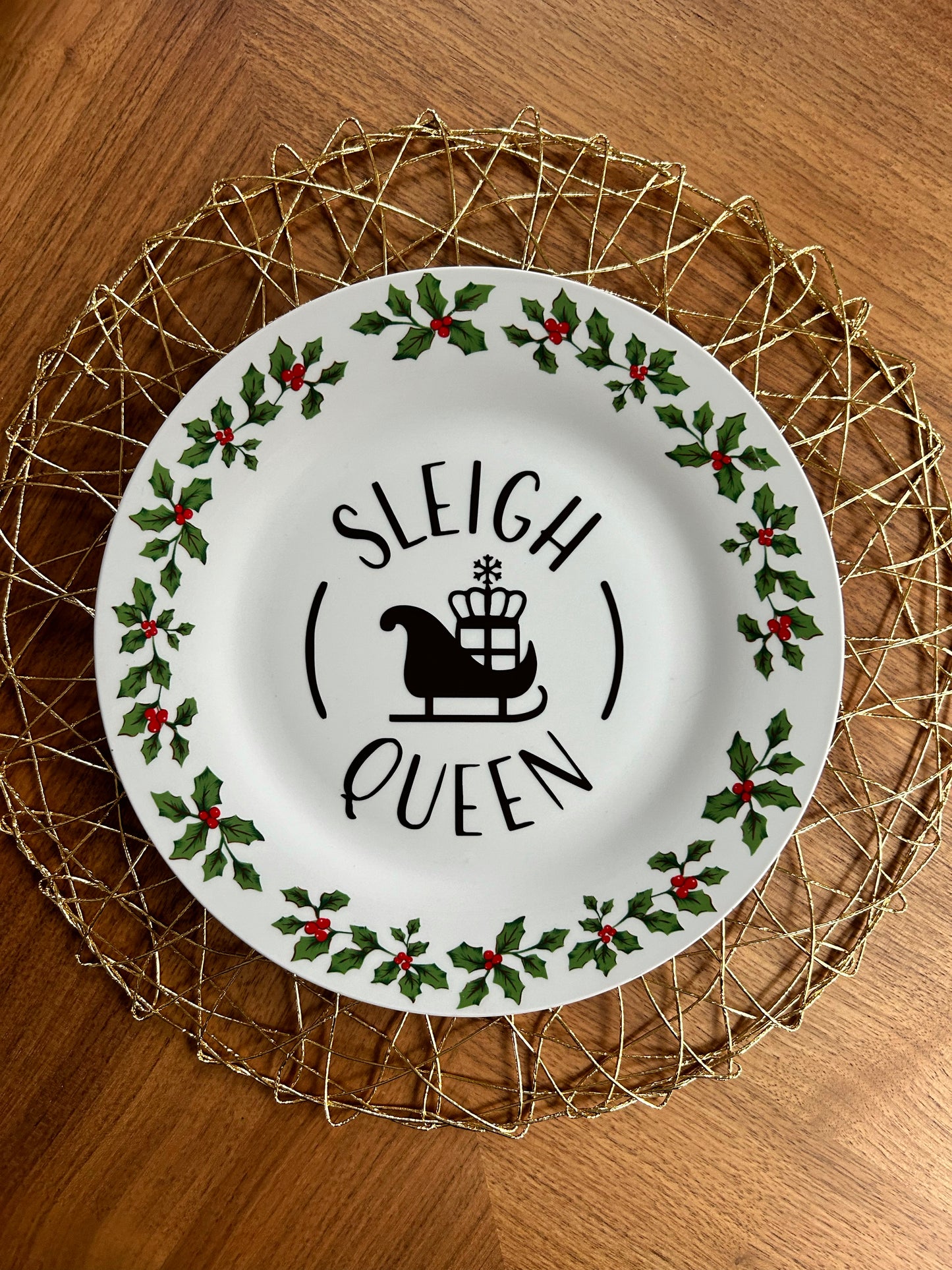 "Sleigh Queen" | Vintage Upcycled Plate | 10.5 in
