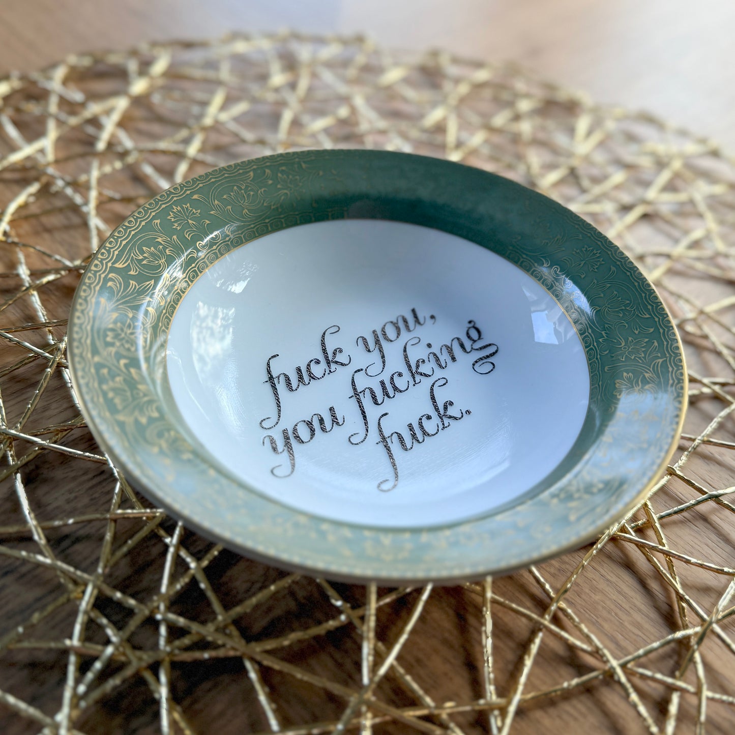 "Fuck You, You Fucking Fuck" | Upcycled Vintage Trinket Tray | 5.5 in