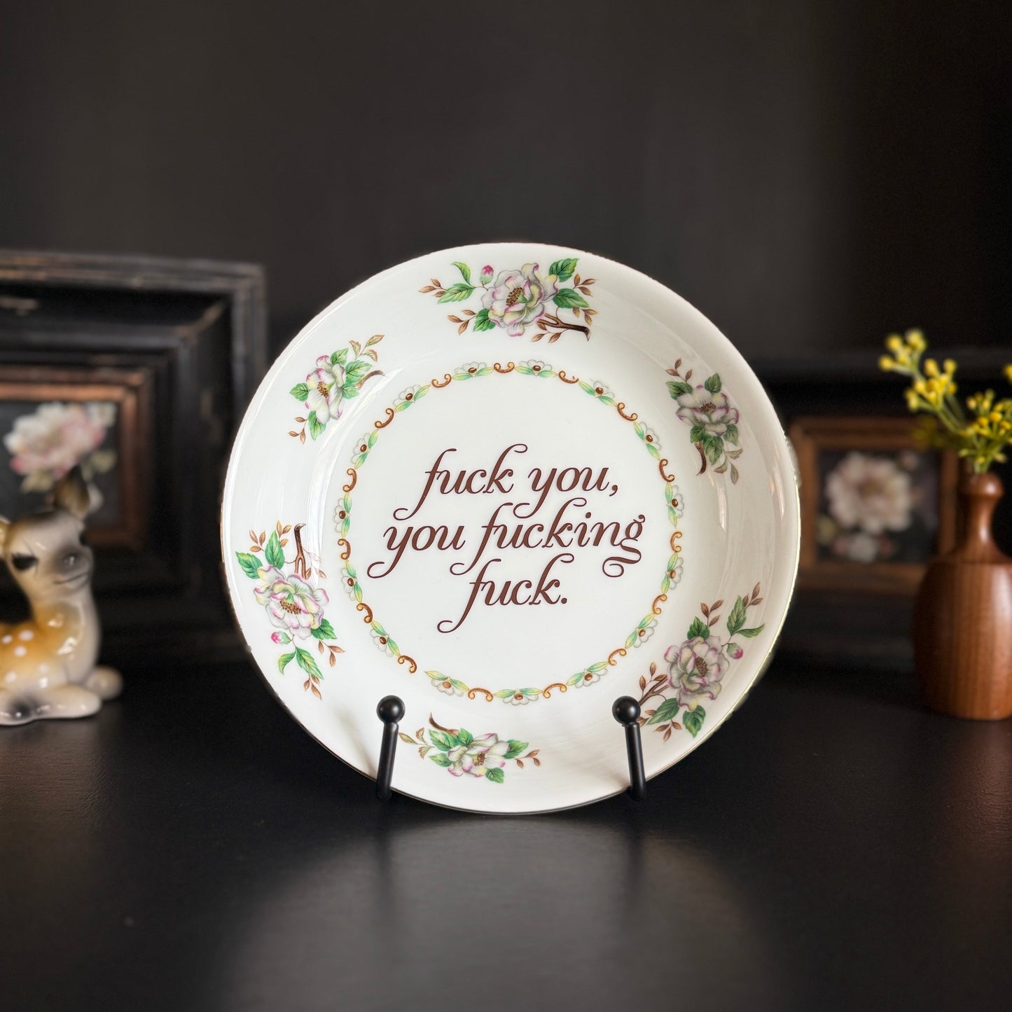"Fuck You, You Fucking Fuck" | Upcycled Vintage Large Trinket Tray | 7.5 in