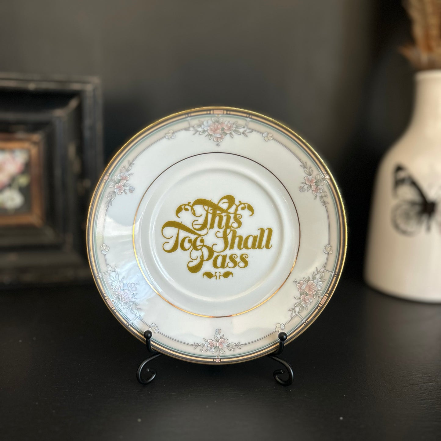 "This Too Shall Pass" | Vintage Upcycled Trinket Tray | 6 in