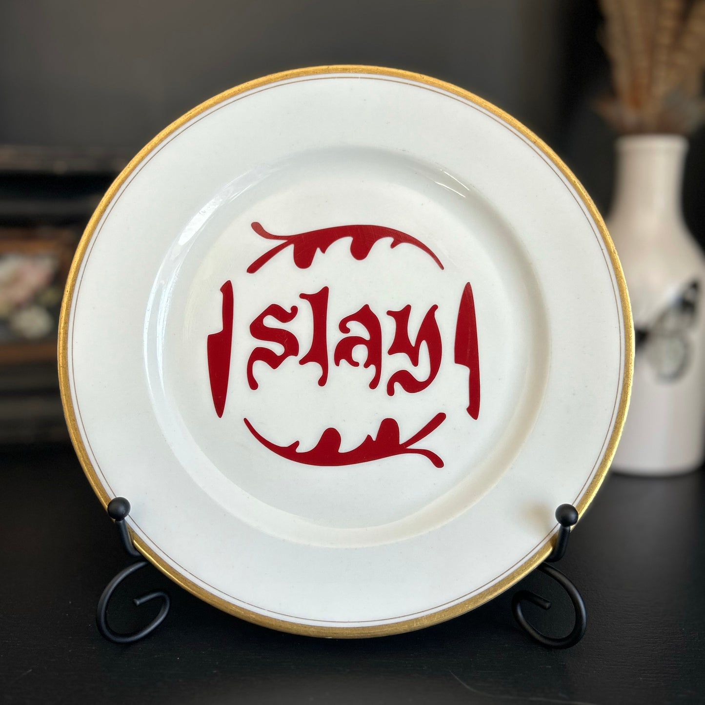 "Slay" | Vintage Upcycled Plate | 9 in