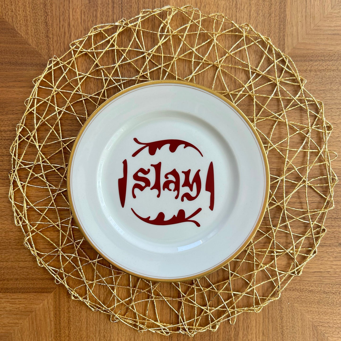 "Slay" | Vintage Upcycled Plate | 9 in