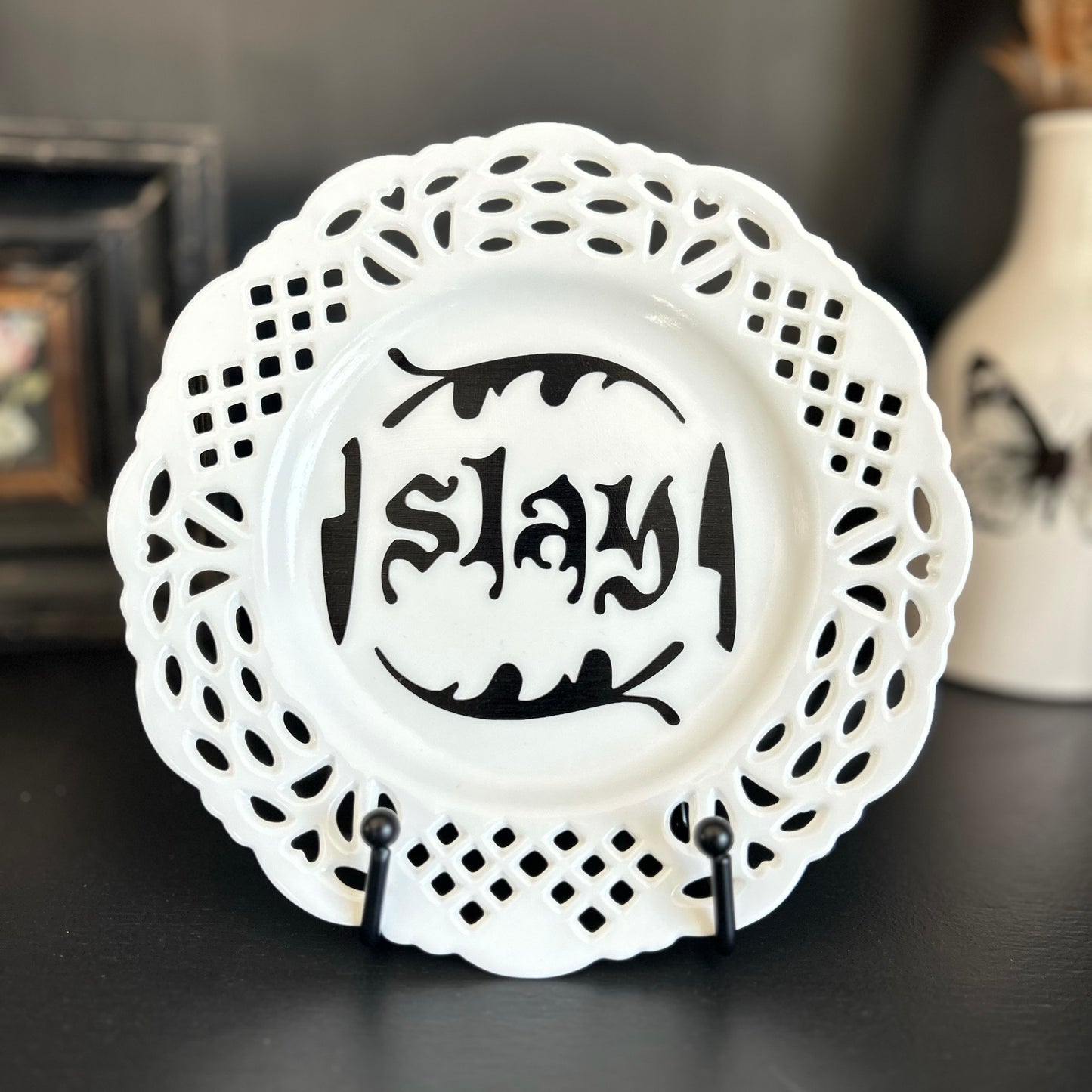 "Slay" | Upcycled Decorative Plate | 8 in