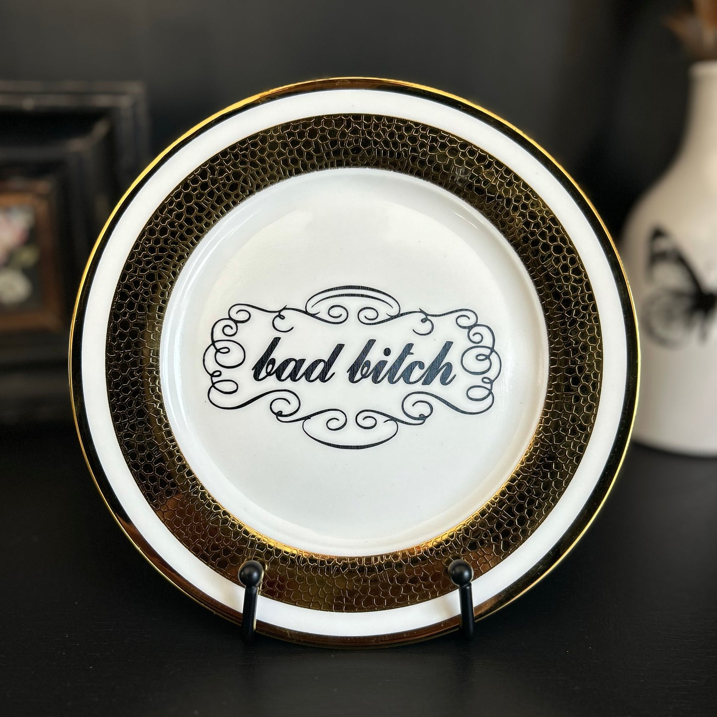 "Bad Bitch" | Sassy Phrase Art | Upcycled Decorative Plate |  8 in