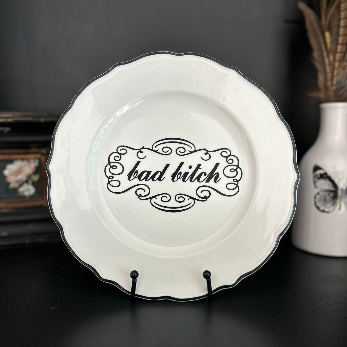 "Bad Bitch" | Sassy Phrase Art | Upcycled Vintage Decorative Plate | 10.5 in