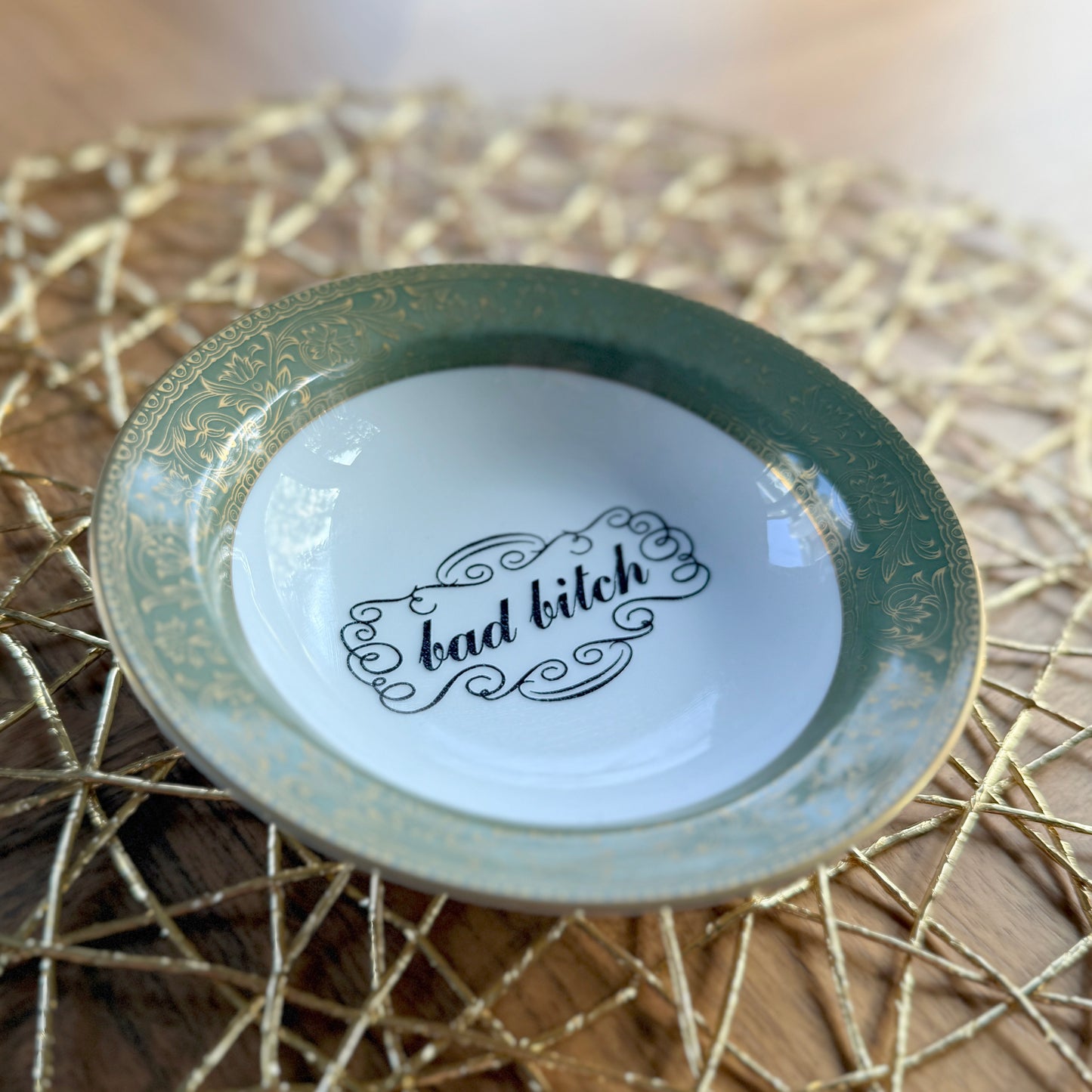 "Bad Bitch" | Sassy Phrase Art | Vintage Upcycled Trinket Tray | 5.5 in