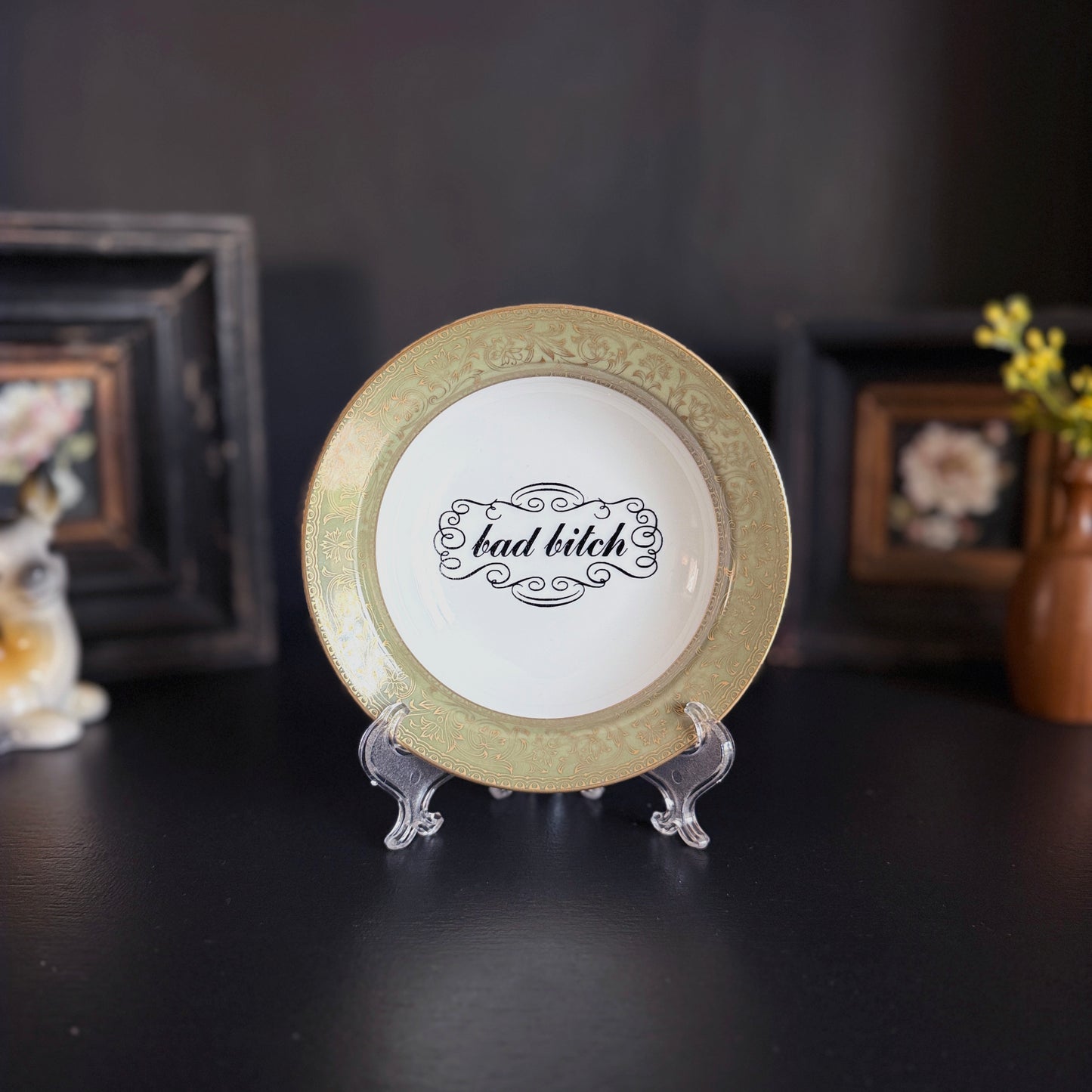 "Bad Bitch" | Sassy Phrase Art | Vintage Upcycled Trinket Tray | 5.5 in