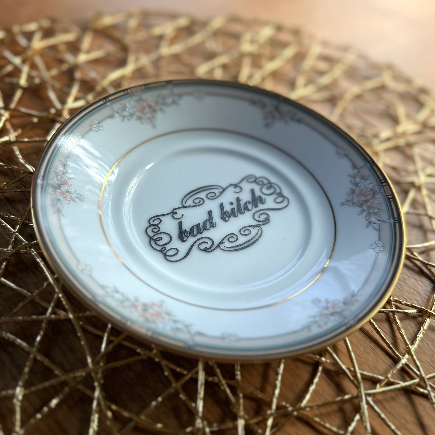 "Bad Bitch" | Sassy Phrase Art | Vintage Upcycled Trinket Tray | 6 in