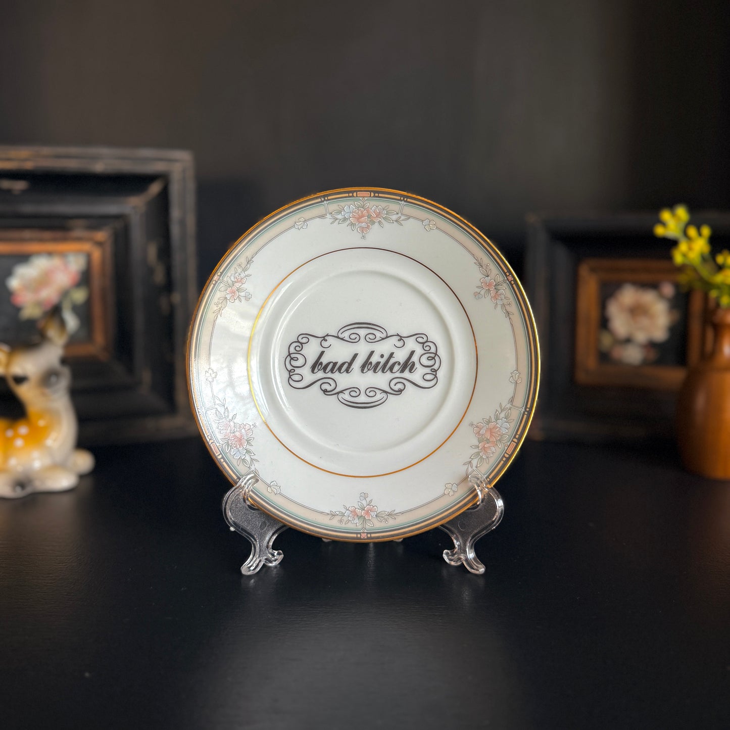 "Bad Bitch" | Sassy Phrase Art | Vintage Upcycled Trinket Tray | 6 in