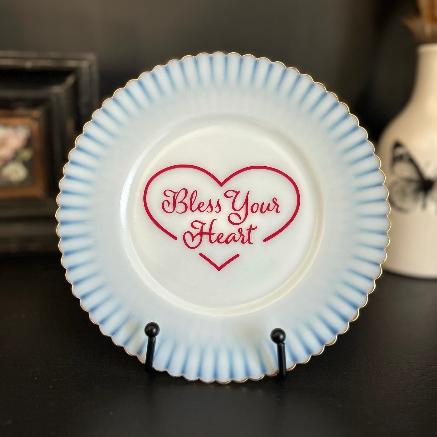 "Bless Your Heart" | Vintage Upcycled Plate | 8in