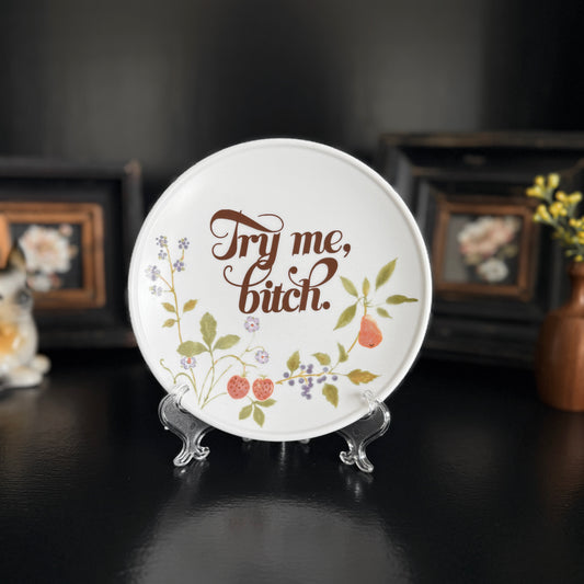 "Try Me, Bitch" | Upcycled Vintage Decorative Plate |  6 in