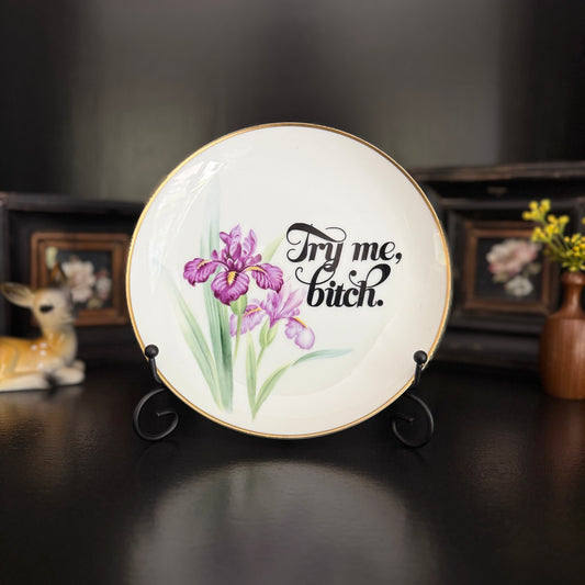 "Try Me, Bitch" | Sassy Home Decor | Upcycled Vintage Decorative Plate |  8 in