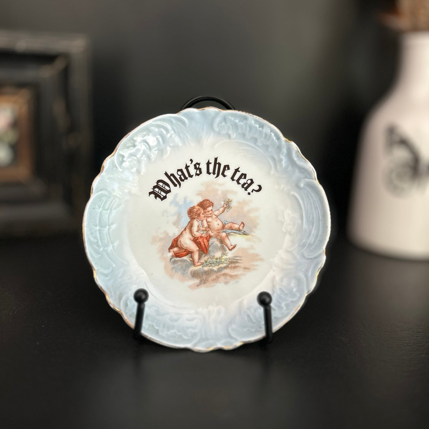 "What's the tea?" | Vintage Upcycled Plate | 6 in