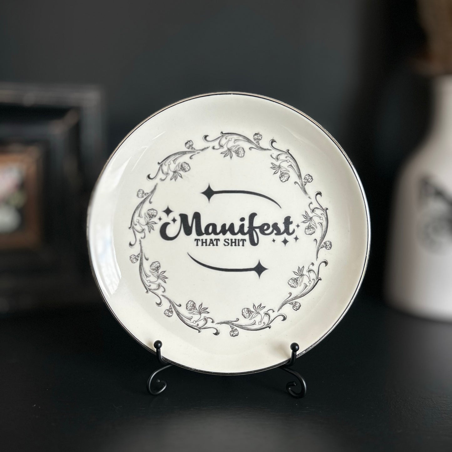 "Manifest That Shit" | Sassy Witchy Quote | Upcycled Vintage Decorative Plate | 6.75 in