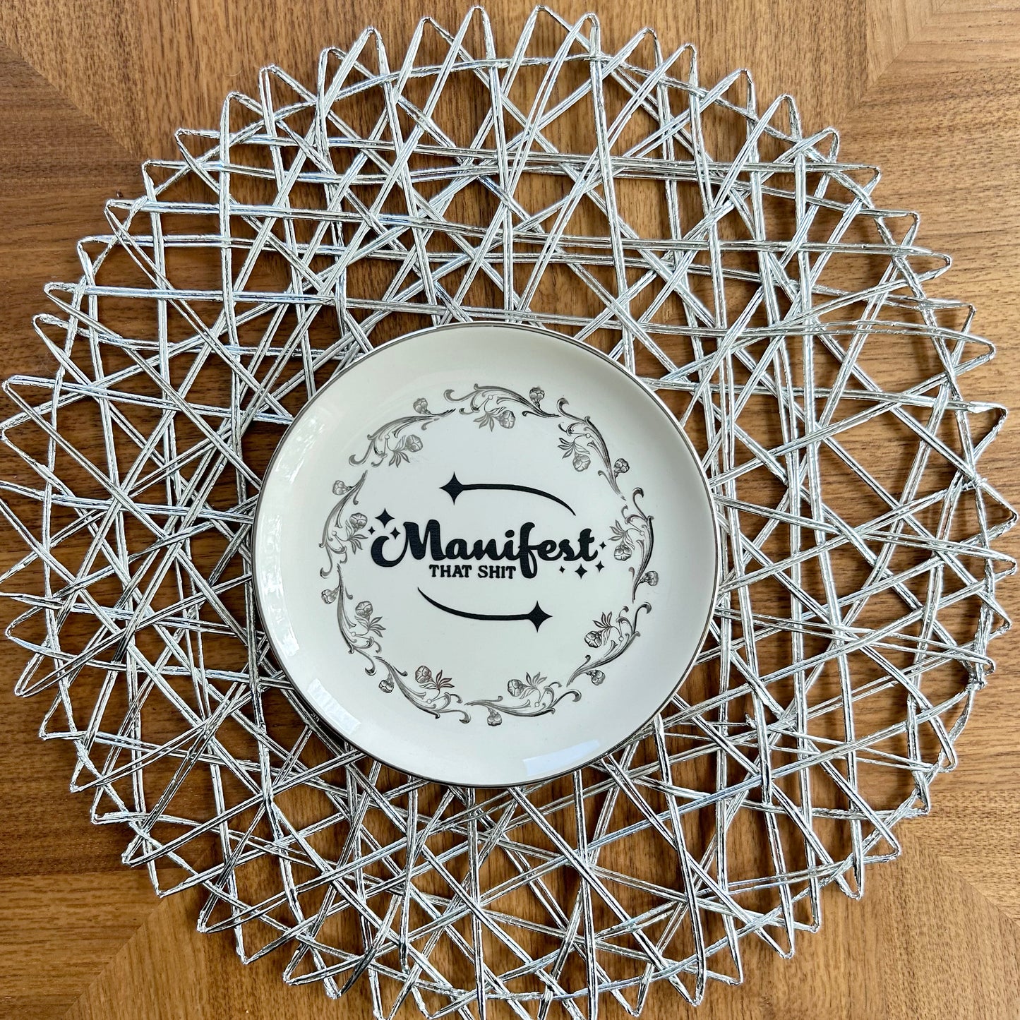 "Manifest That Shit" | Sassy Witchy Quote | Upcycled Vintage Decorative Plate | 6.75 in