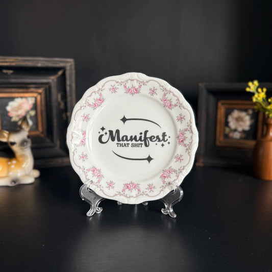 "Manifest That Shit" | Sassy Witchy Quote | Upcycled Vintage Decorative Plate | 6 in