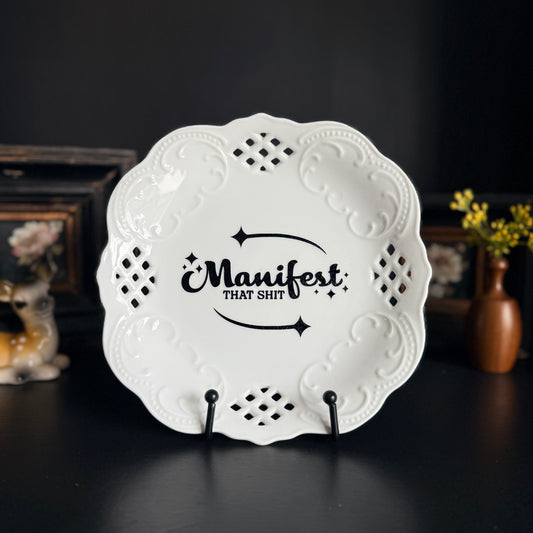"Manifest That Shit" | Sassy Witchy Quote | Upcycled Vintage Decorative Plate | 8 in