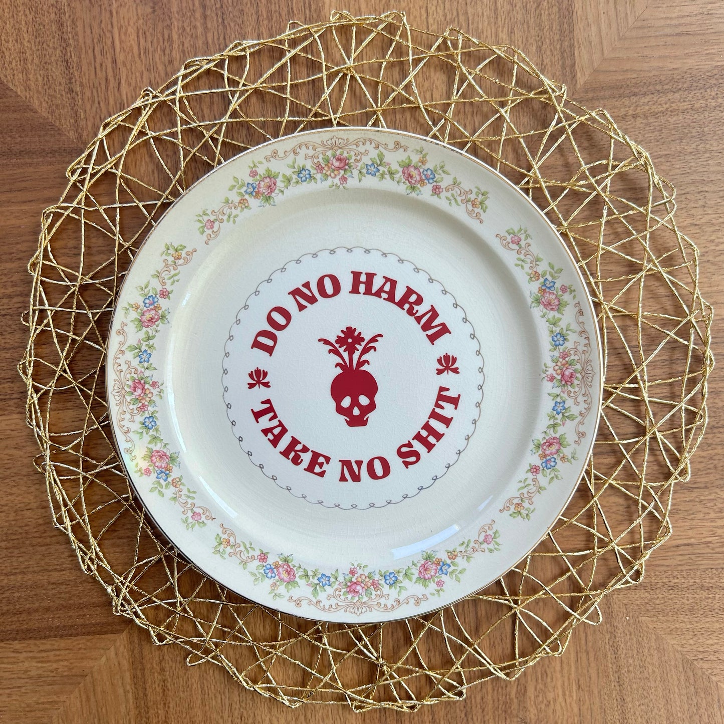 "Do No Harm, Take No Shit" | Vintage Upcycled Plate | 10.125 in