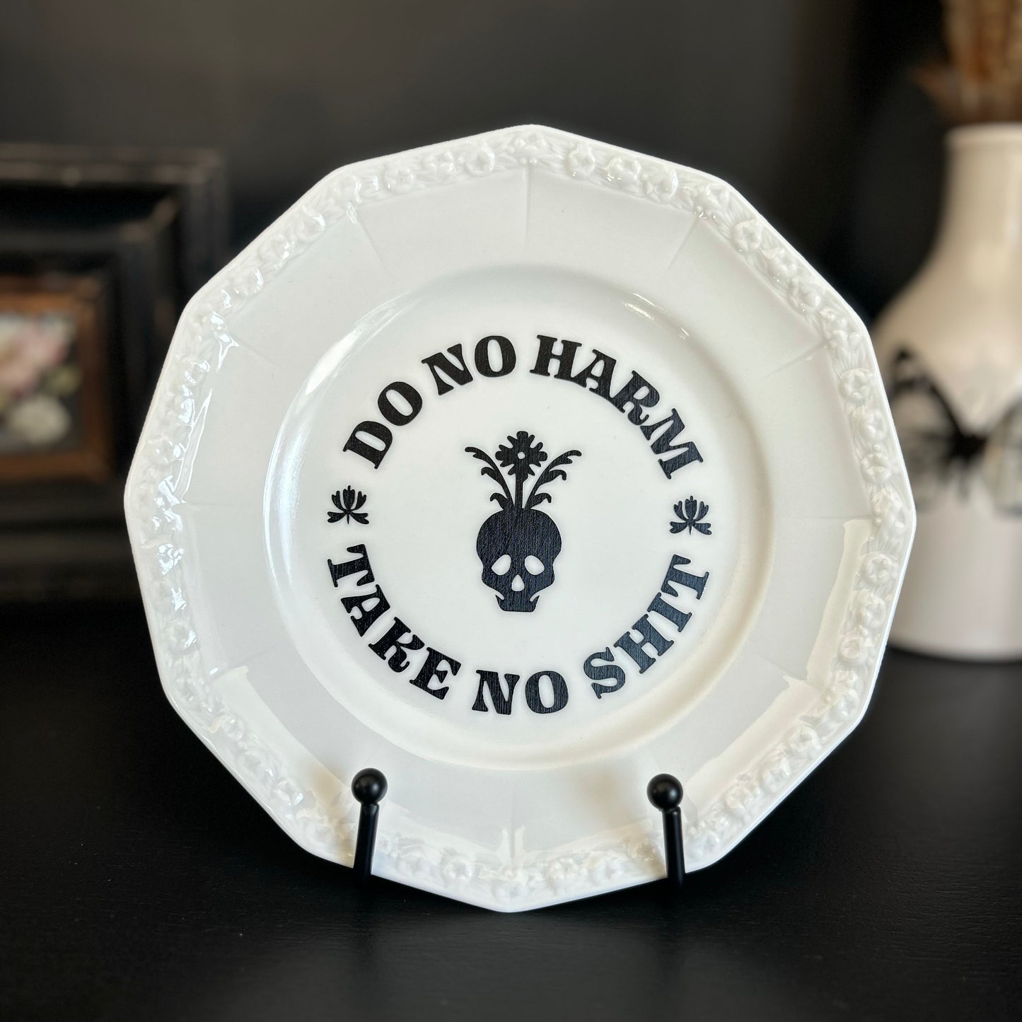 "Do No Harm, Take No Shit" | Vintage Upcycled Plate | 8 in