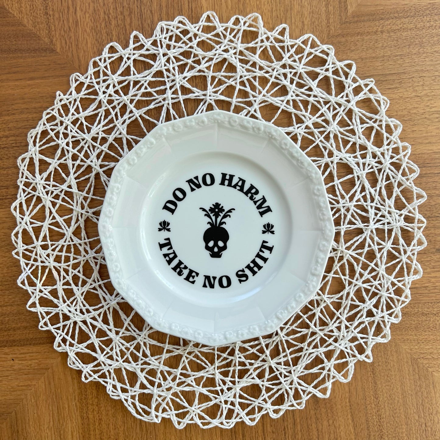 "Do No Harm, Take No Shit" | Vintage Upcycled Plate | 8 in