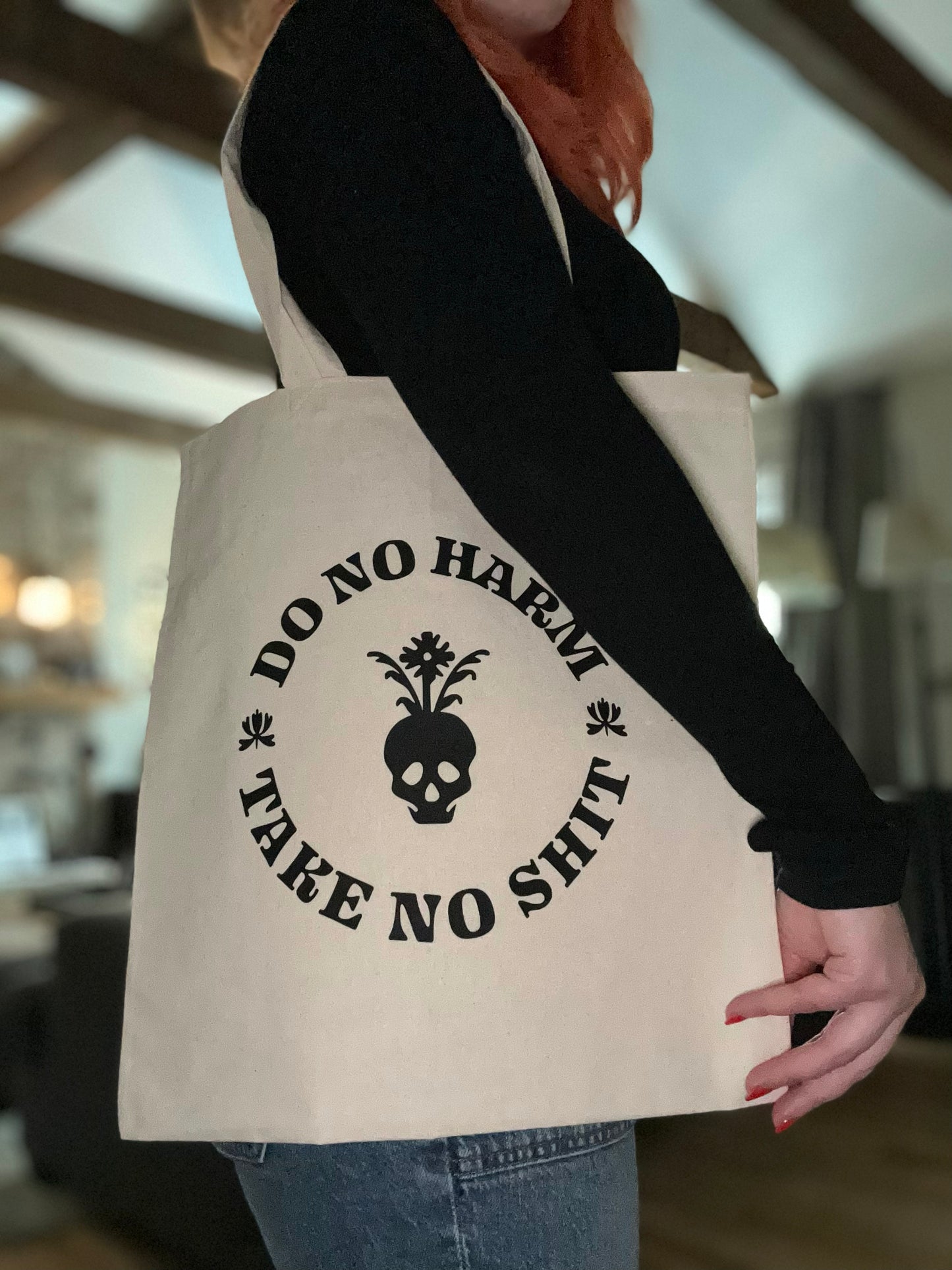 "Do No Harm, Take No Shit" Cotton Tote Bag