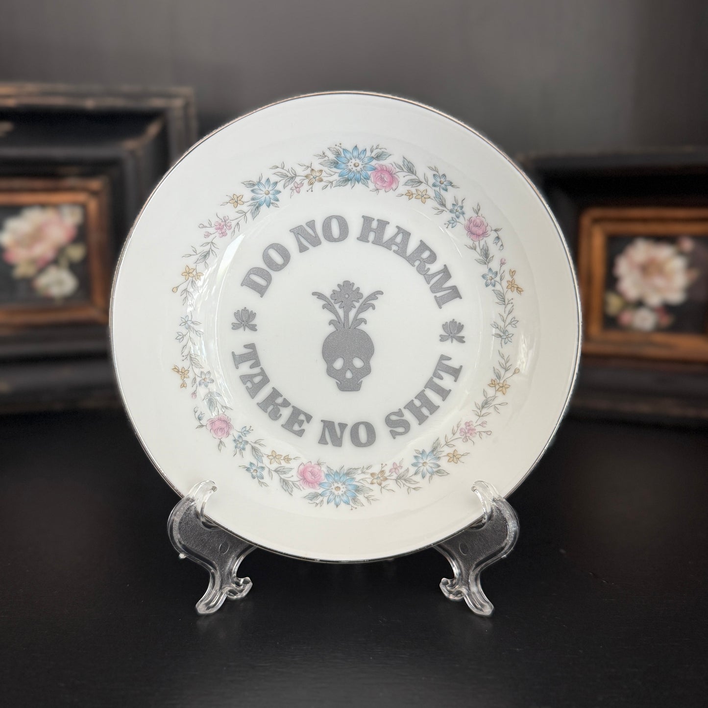 "Do No Harm, Take No Shit" | Vintage Upcycled Trinket Tray | 5.5 in