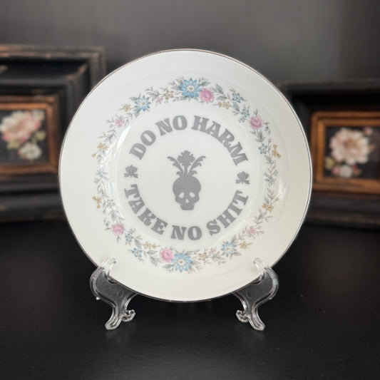 "Do No Harm, Take No Shit" | Vintage Upcycled Trinket Tray | 5.5 in