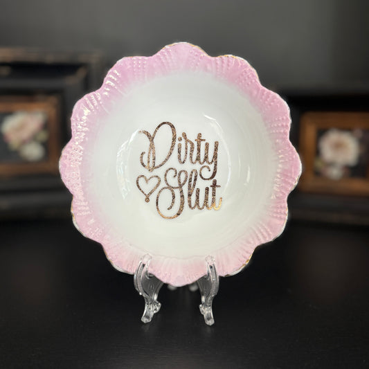 "Dirty Slut" | Raunchy Funny Decor | Vintage Upcycled Trinket Tray | 5.5 in