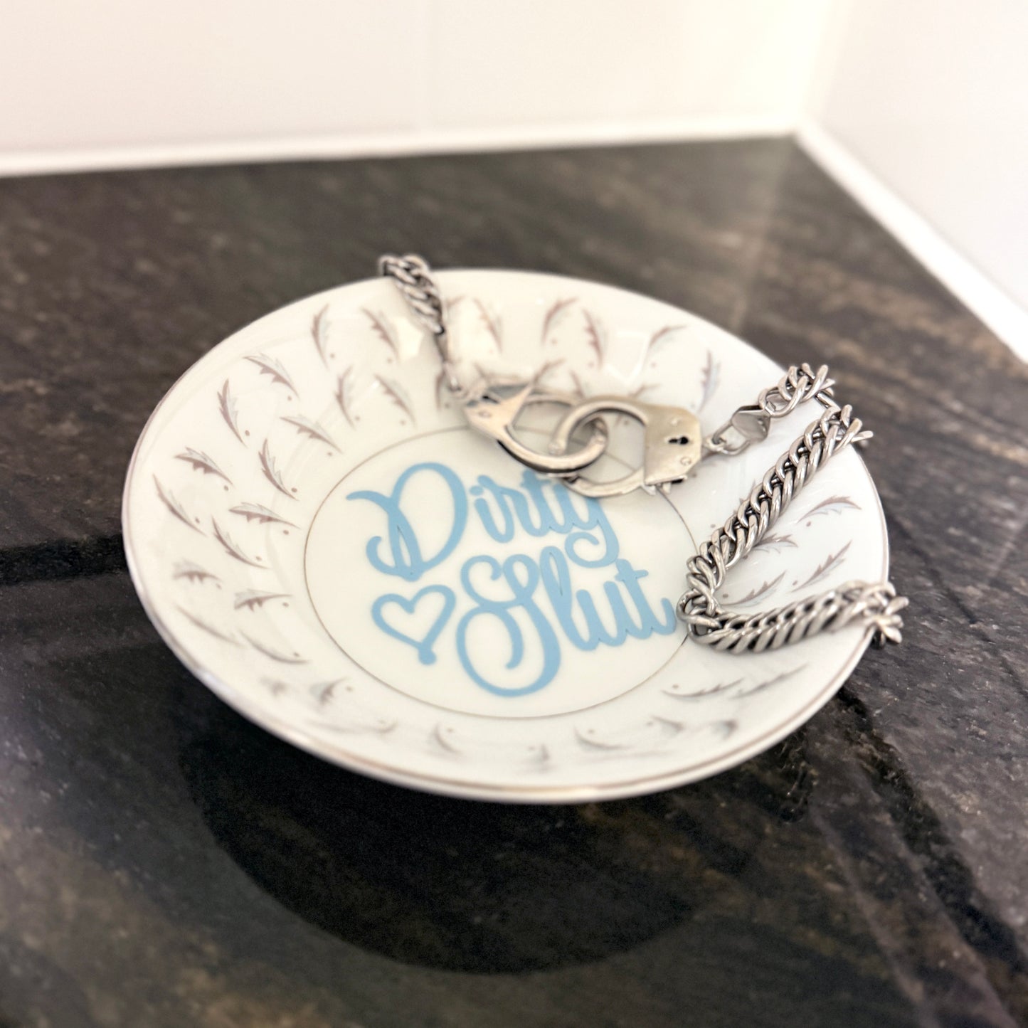 "Dirty Slut" | Vintage Upcycled Trinket Tray | 5.5 in