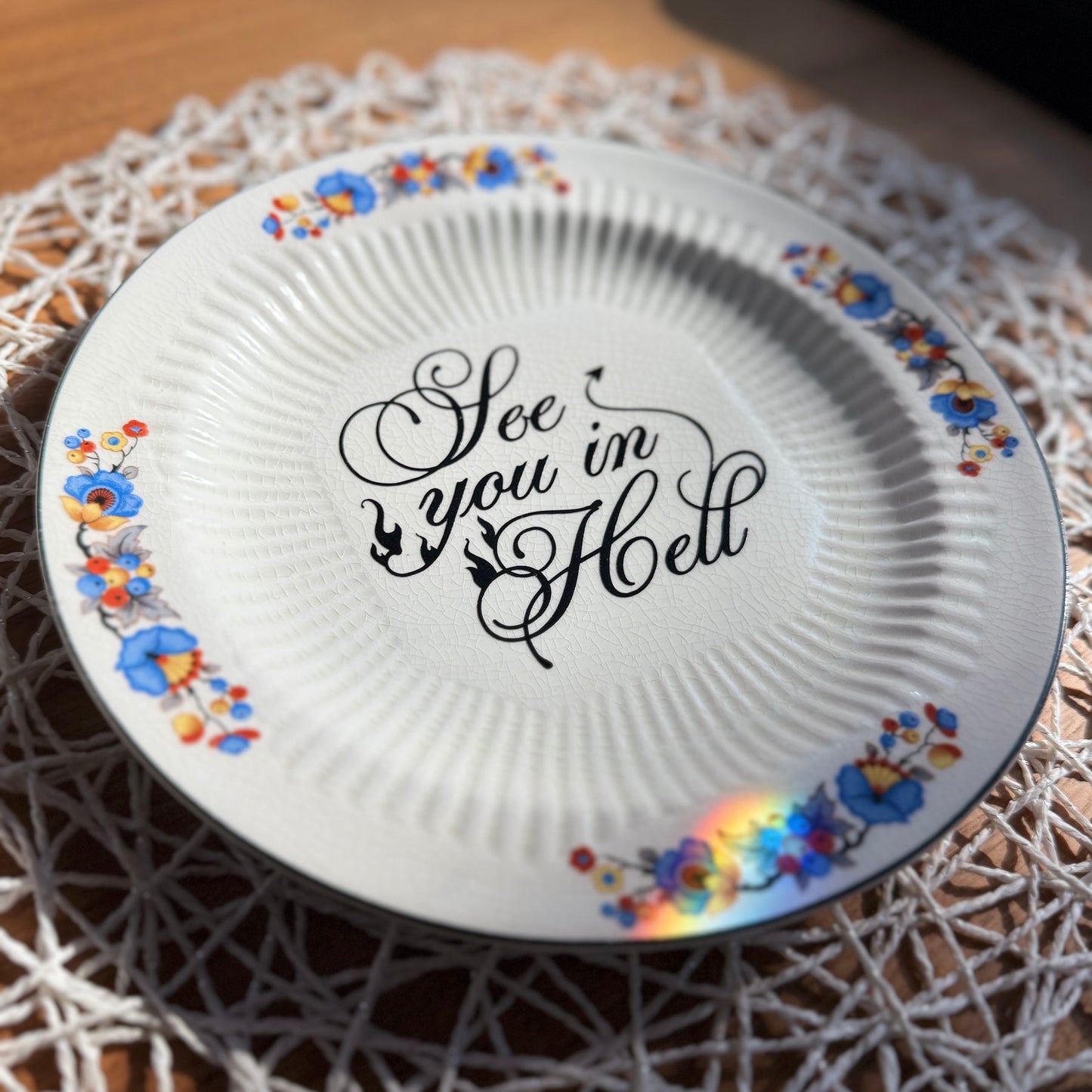 "See You in Hell" | Vintage Upcycled Plate |  9 in