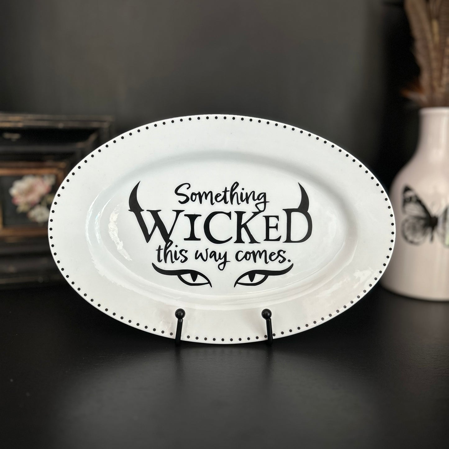 "Something Wicked" | Halloween Seasonal Decor | Upcycled Vintage Decorative Plate |  12 x 8 in