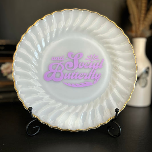 "Anti-Social Butterfly" | Vintage Decorative Plate |  10 in