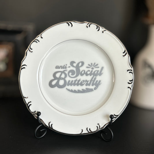 "Anti-Social Butterfly" | Vintage Decorative Plate |  7.5 in