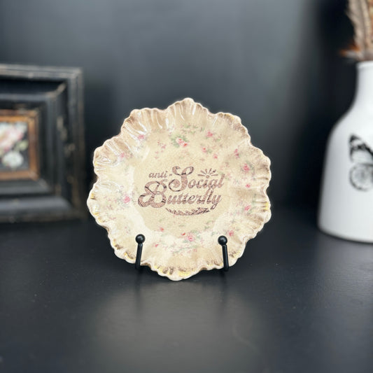 "Anti-Social Butterfly" | Vintage Decorative Plate |  7 in