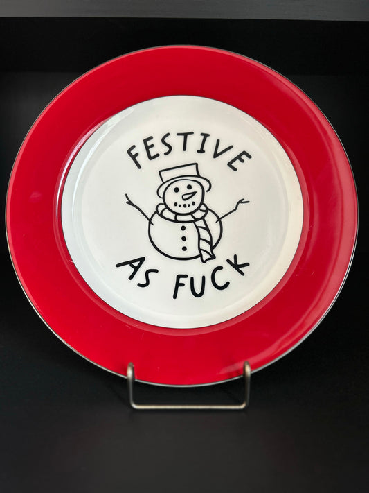 "Festive As Fuck" | Upcycled Decorative Plate |  11.5 in