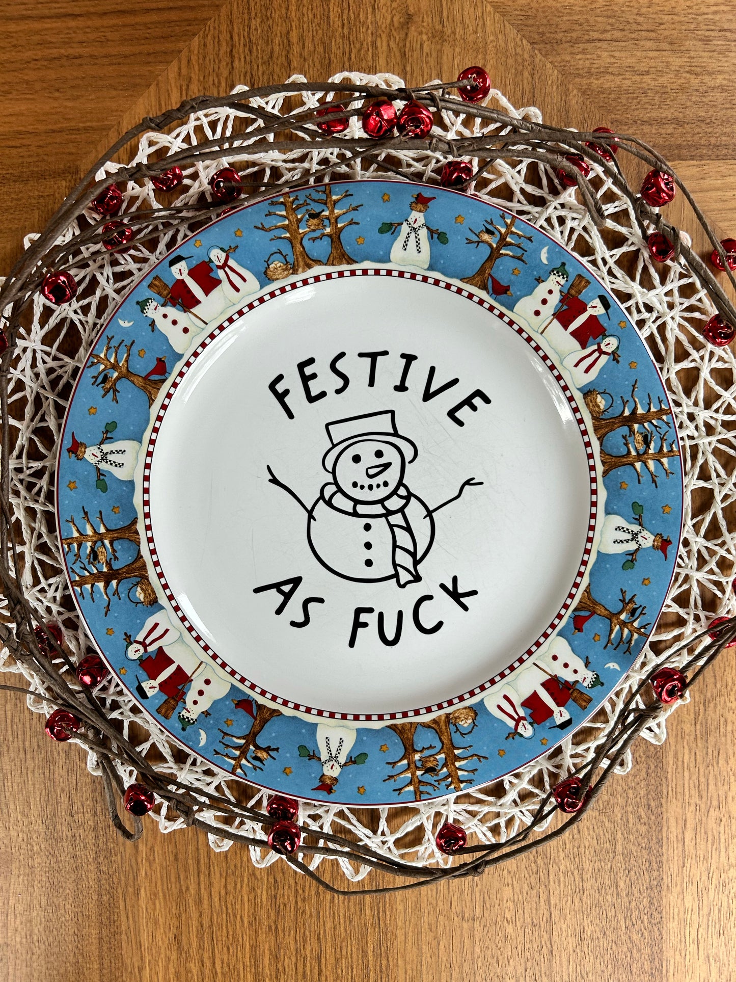 "Festive As Fuck" | Upcycled Decorative Plate |  11 in