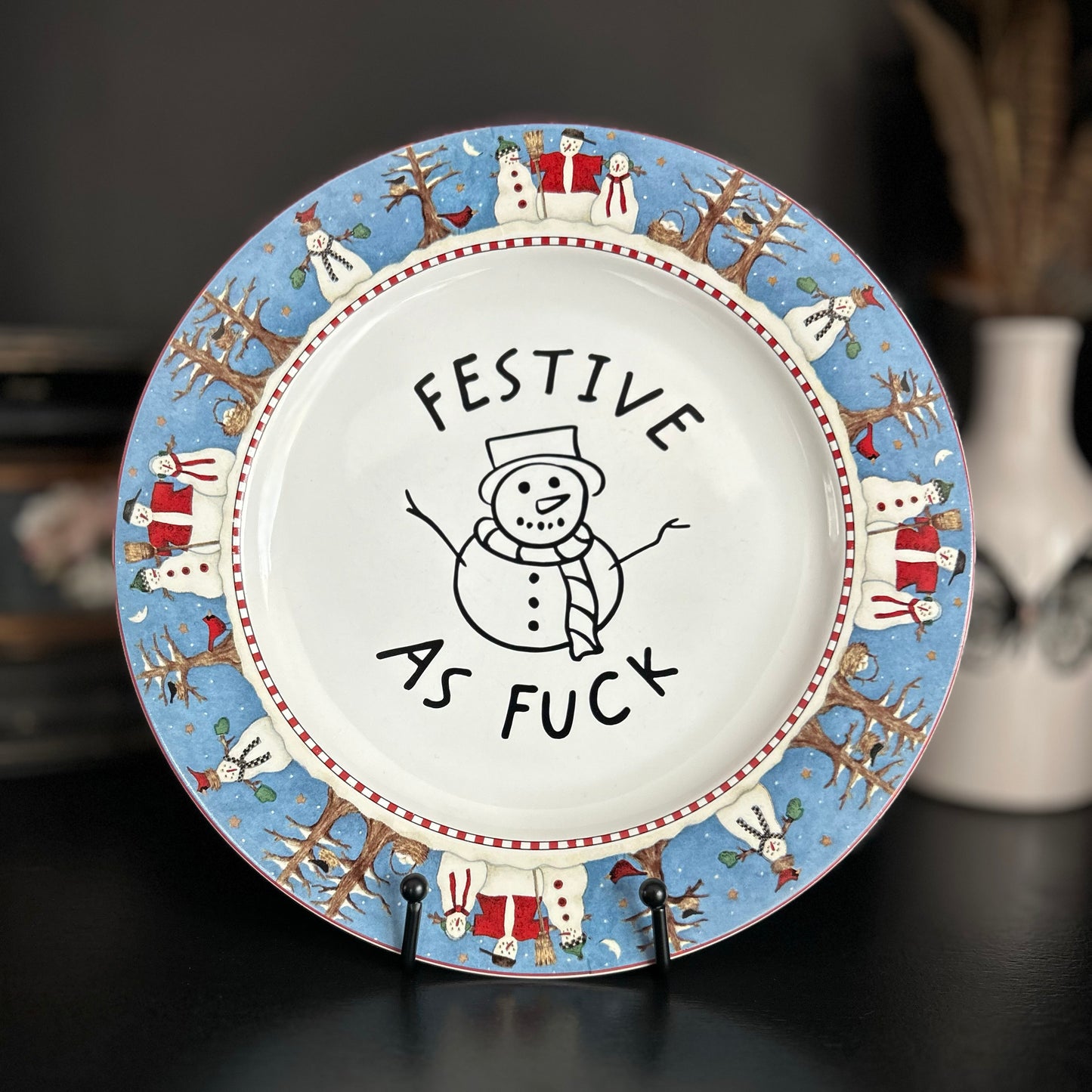 "Festive As Fuck" | Upcycled Decorative Plate |  11 in