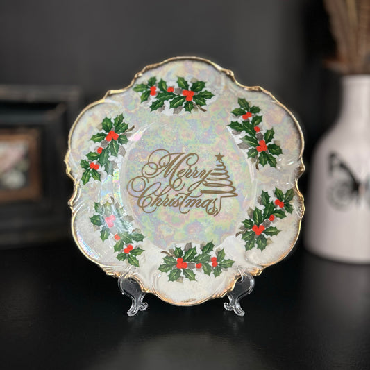 "Merry Christmas" | Holiday Decor | Upcycled Vintage Decorative Plate |  7 in