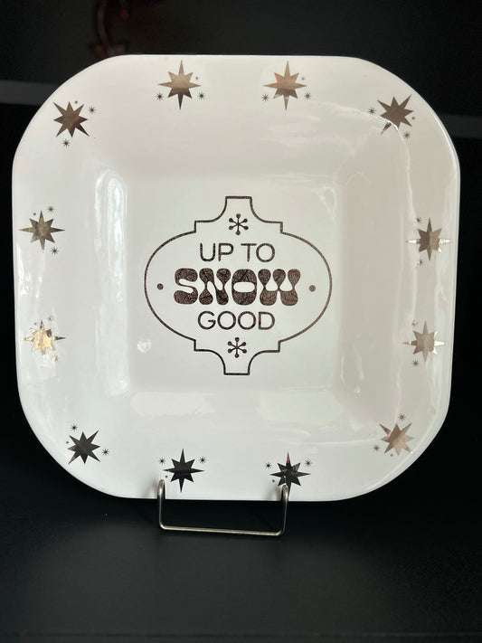 "Up To Snow Good" | Vintage Upcycled Platter | 12 in