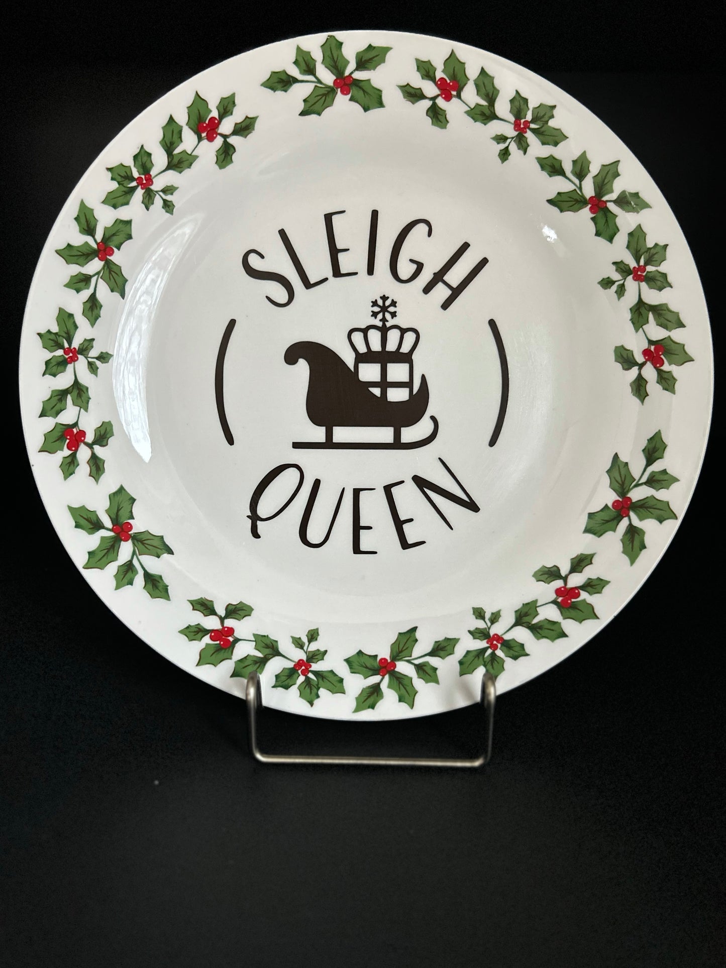 "Sleigh Queen" | Vintage Upcycled Plate |  10.5 in