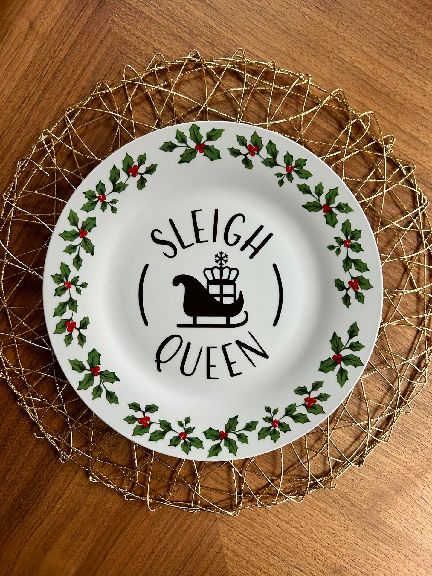 "Sleigh Queen" | Vintage Upcycled Plate |  10.5 in