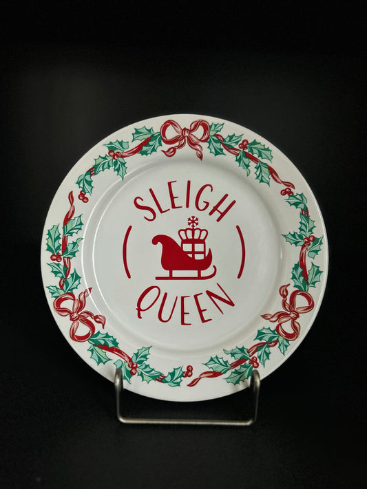 "Sleigh Queen" | Vintage Upcycled Plate |  7.625 in