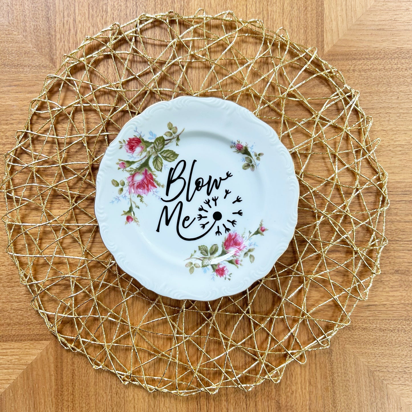 "Blow Me" | Vintage Upcycled Plate |  7.5 in