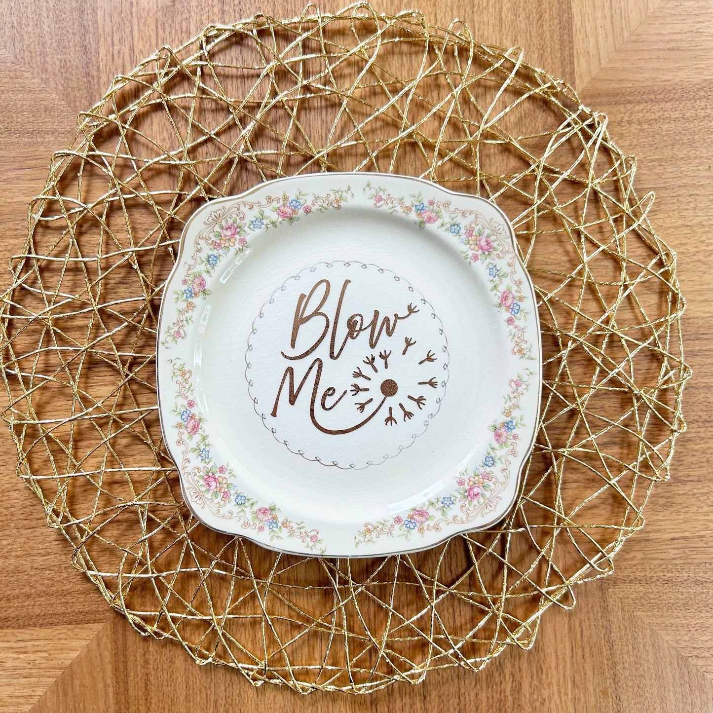 "Blow Me" | Vintage Upcycled Plate |  8 in